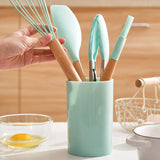 Set de 12 Ustensiles de Cuisine en Silicone avec Poignées en Bois – Pratique et Élégant