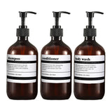 AmberGlow Trio – Set de Distributeurs Rechargeables 500 ml pour Shampooing, Gel Douche et Savon