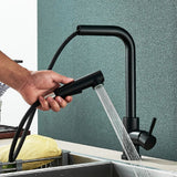 AquaFlow Noir Mitigeur de Cuisine Extractible – Rotation 360° – 2 Modes de Jet – Acier Inoxydable Noir Mat