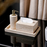 Set d’Accessoires de Salle de Bain en Travertin -Élégance Minérale
