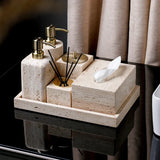 Set d’Accessoires de Salle de Bain en Travertin -Élégance Minérale