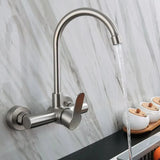 Robinet mural de cuisine en acier inoxydable avec bec flexible rotatif et mitigeur eau chaude et froide