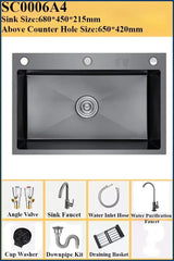 BlackPearl Pro – Évier de Cuisine Noir en Acier Inoxydable 304 avec Robinet Extractible 360° et Accessoires Intégrés