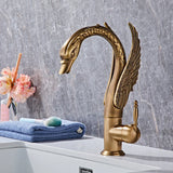 Robinet de lavabo en laiton avec bec en forme de cygne et effet cascade
