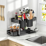 Organisateur Coulissant Sous Évier Multifonction ABS Premium – Panier de Rangement avec Crochets | Tiroirs Extractibles | Gain de Place Cuisine et Salle de Bain