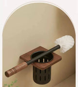 Support WC Mural Noyer & Acier – Porte-Brosse Hygiénique pour Salle de Bain, Installation Sans Perçage