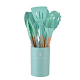 Set de 12 Ustensiles de Cuisine en Silicone avec Poignées en Bois – Pratique et Élégant