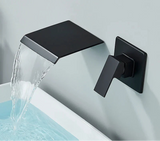 Wandgemonteerde Wastafelkraan met Watervaluitloop – Mat Zwart of Geborsteld Nikkel | Enkel Handvat