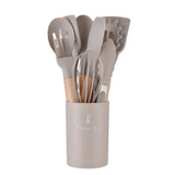 Set de 12 Ustensiles de Cuisine en Silicone avec Poignées en Bois – Pratique et Élégant