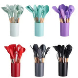 CookMaster 12 – Set de 12 Ustensiles de Cuisine en Silicone avec Poignées en Bois