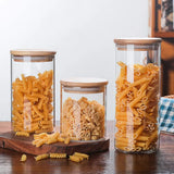 Ensemble de Bocaux Alimentaires en Verre avec Couvercles en Bois – Conservation Hermétique | Rangement Cuisine Moderne