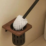 Support WC Mural Noyer & Acier – Porte-Brosse Hygiénique pour Salle de Bain, Installation Sans Perçage