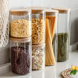Ensemble de Bocaux Alimentaires en Verre avec Couvercles en Bois – Conservation Hermétique | Rangement Cuisine Moderne