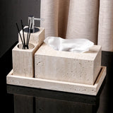 Set d’Accessoires de Salle de Bain en Travertin -Élégance Minérale
