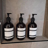 AmberGlow Trio – Set de Distributeurs Rechargeables 500 ml pour Shampooing, Gel Douche et Savon