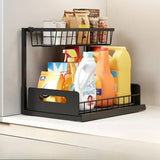 Étagère Coulissante de Rangement à 2 Niveaux – Organisateur de Cuisine pour Évier et Placards