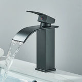 Robinet de lavabo noir mat avec bec cascade et mitigeur eau chaude et froide