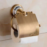 Élégance Vintage – Ensemble d’Accessoires de Salle de Bain en Laiton Antique & Céramique