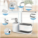CleanMaster SoapStation 5-en-1 – Distributeur Multifonction avec Support Éponge et Torchons