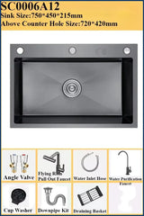 BlackPearl Pro – Évier de Cuisine Noir en Acier Inoxydable 304 avec Robinet Extractible 360° et Accessoires Intégrés
