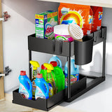 Organisateur Coulissant Extensible 2 Niveaux – Rangement Sous Évier avec Paniers, Crochets et Gobelet