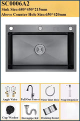 BlackPearl Pro – Évier de Cuisine Noir en Acier Inoxydable 304 avec Robinet Extractible 360° et Accessoires Intégrés
