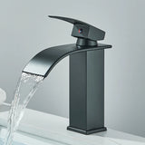 Robinet de lavabo noir mat avec bec cascade et mitigeur eau chaude et froide