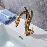 Robinet de lavabo en laiton avec bec en forme de cygne et effet cascade