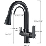 Robinet de cuisine avec filtration d’eau, bec pivotant et mitigeur chaud et froid noir