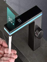 Robinet de lavabo intelligent avec affichage numérique lumineux en laiton