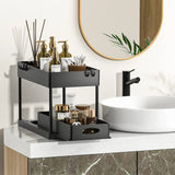 Organisateur Coulissant Sous Évier Multifonction ABS Premium – Panier de Rangement avec Crochets | Tiroirs Extractibles | Gain de Place Cuisine et Salle de Bain