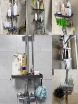 Étagère de Douche en Aluminium Sans Perçage avec Barre Porte-Serviette – Organisateur Double Niveau | Résistant à la Rouille