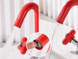 Mitigeur Lavabo à Double Poignée – Robinet Rotatif en Laiton avec Finition Chromée et Accents Rouge &amp; Vert