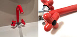 Mitigeur Lavabo à Double Poignée – Robinet Rotatif en Laiton avec Finition Chromée et Accents Rouge &amp; Vert