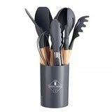 CookMaster 12 – Set de 12 Ustensiles de Cuisine en Silicone avec Poignées en Bois