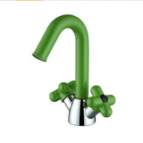 Mitigeur Lavabo à Double Poignée – Robinet Rotatif en Laiton avec Finition Chromée et Accents Rouge &amp; Vert