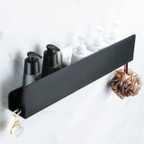 Étagère Murale Noire en Aluminium avec Crochets – Rangement Salle de Bain | Gain de Place | Résistance à l’Humidité