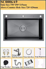 BlackPearl Pro – Évier de Cuisine Noir en Acier Inoxydable 304 avec Robinet Extractible 360° et Accessoires Intégrés