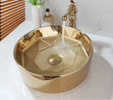 Aurora Luxe – Vasque Ronde en Céramique Peinte à la Main avec Robinet Doré