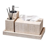Set d’Accessoires de Salle de Bain en Travertin -Élégance Minérale