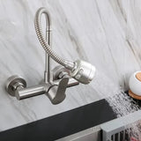 Robinet mural de cuisine en acier inoxydable avec bec flexible rotatif et mitigeur eau chaude et froide