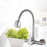 Robinet mural de cuisine en acier inoxydable avec bec flexible rotatif et mitigeur eau chaude et froide