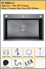 BlackPearl Pro – Évier de Cuisine Noir en Acier Inoxydable 304 avec Robinet Extractible 360° et Accessoires Intégrés