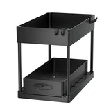 Organisateur Coulissant Sous Évier Multifonction ABS Premium – Panier de Rangement avec Crochets | Tiroirs Extractibles | Gain de Place Cuisine et Salle de Bain