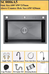 BlackPearl Pro – Évier de Cuisine Noir en Acier Inoxydable 304 avec Robinet Extractible 360° et Accessoires Intégrés