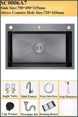 BlackPearl Pro – Évier de Cuisine Noir en Acier Inoxydable 304 avec Robinet Extractible 360° et Accessoires Intégrés