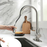 Robinet de cuisine extensible argenté avec mitigeur eau chaude et froide