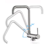 Robinet de cuisine rabattable et rotatif en laiton avec double jet et mitigeur eau chaude et froide