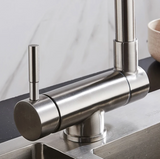 Robinet de cuisine rabattable et rotatif en laiton avec double jet et mitigeur eau chaude et froide