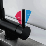 Robinet de cuisine rabattable et rotatif en laiton avec double jet et mitigeur eau chaude et froide